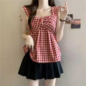 Thiết kế mùa hè Niche xếp li sang trọng Dopamine Áo Vest màu đỏ Áo hẹp