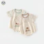 Bộ áo liền quần Cotton nguyên chất hai mảnh giả mùa hè cho bé / Bộ đồ ngắn tay sọc sơ sinh / Bộ đồ liền thân hình tam giác mềm mại thoải mái