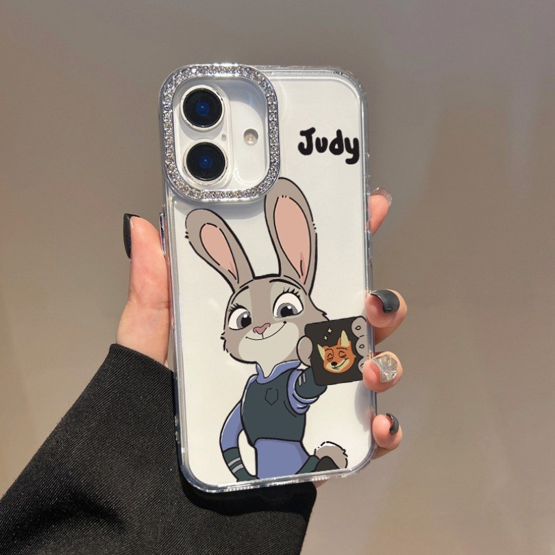 Ốp điện thoại trong suốt in hình cặp đôi ngộ nghĩnh Nick Judy cho Google Pixel 9A 8A 7A 6A 4A 6 7 8 10 9 Pro XL Vỏ kim cương giả chống rơi