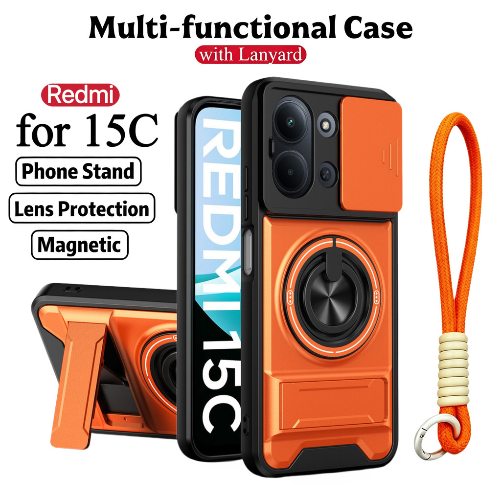 Ốp Điện Thoại Đa Năng Sang Trọng Thích Hợp Cho Redmi 15C 13C 14C 4G 5G Dây 360°Giá đỡ vòng có vỏ máy ảnh Vỏ bảo vệ toàn diện chống sốc
