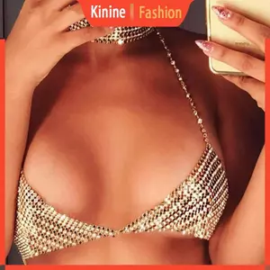 KIN Kim Cương Giả Lưới Áo Lót Dây Xích Lấp Lánh Bikini Cơ Thể Trang Sức Bãi Biển Hộp Đêm Camisole