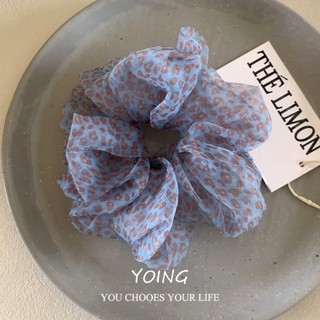 Yoing / Phong Cách Hàn Quốc Màu Xanh Kẻ Sọc Chấm Bi Organza Tóc Nhẫn Scrunchy