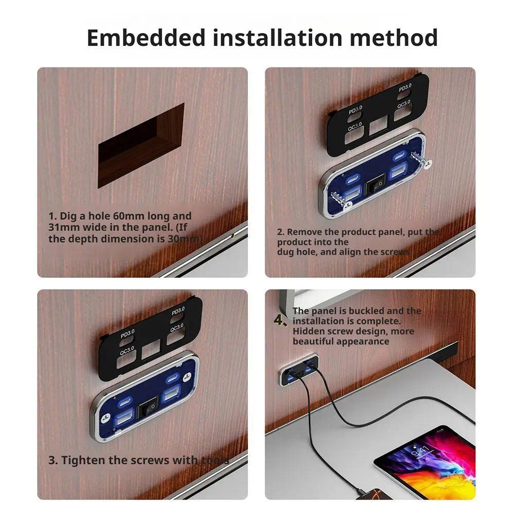 [Sẵn Sàng] Bộ Sạc Xe Hơi Dual USB Type-C 4 Cổng Sạc Nhanh QC3.0 + PD3.0 Bộ Chuyển Đổi Nguồn Cho SUV RV Cắm Trại Bus Marine