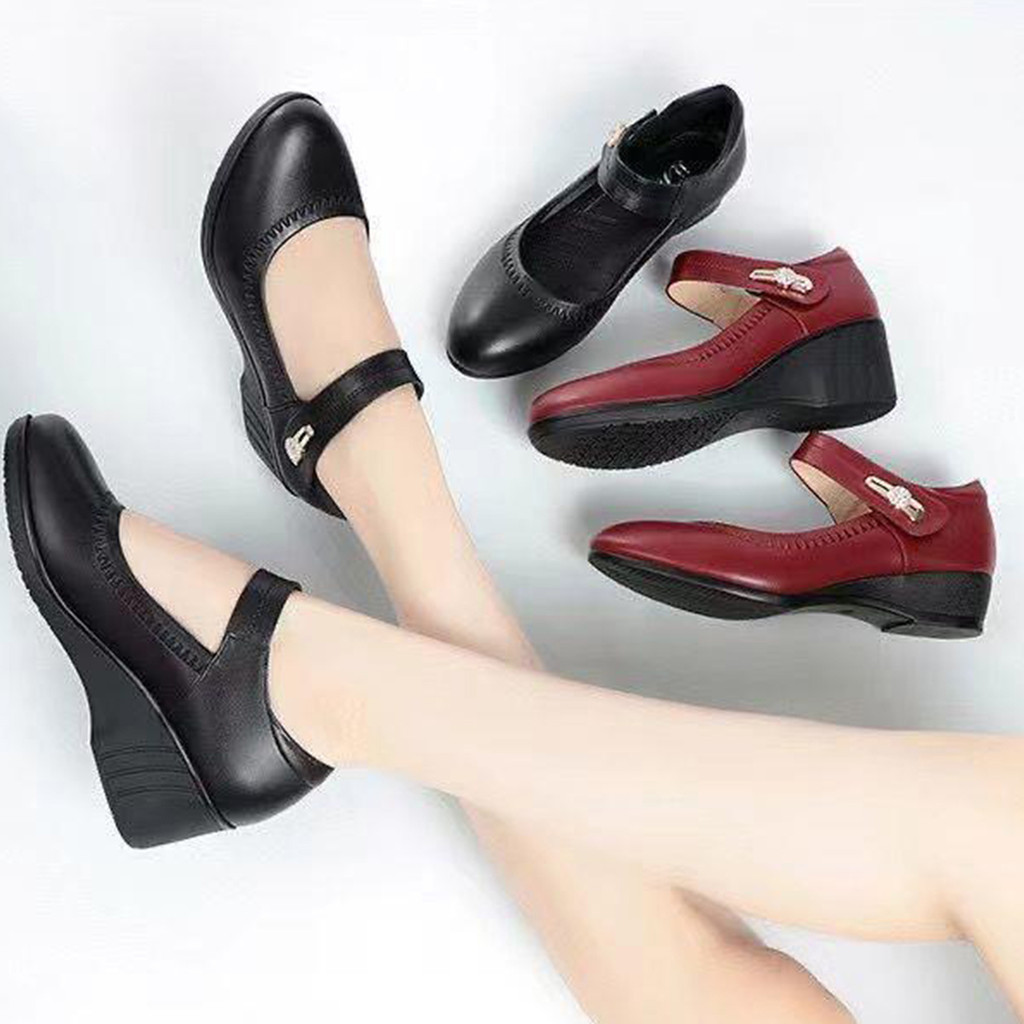 Giày Da PU Mềm Nữ Nhẹ Chống Trơn Trượt Giày Thường Cho Mùa Thu Xuân Đầu Mùa Hè