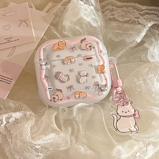 [Sheren] Vỏ tai nghe mặt dây chuyền hình mèo màu hồng mềm mại dễ thương Thích hợp cho vỏ bảo vệ tai nghe AirpodsPro1 / 4