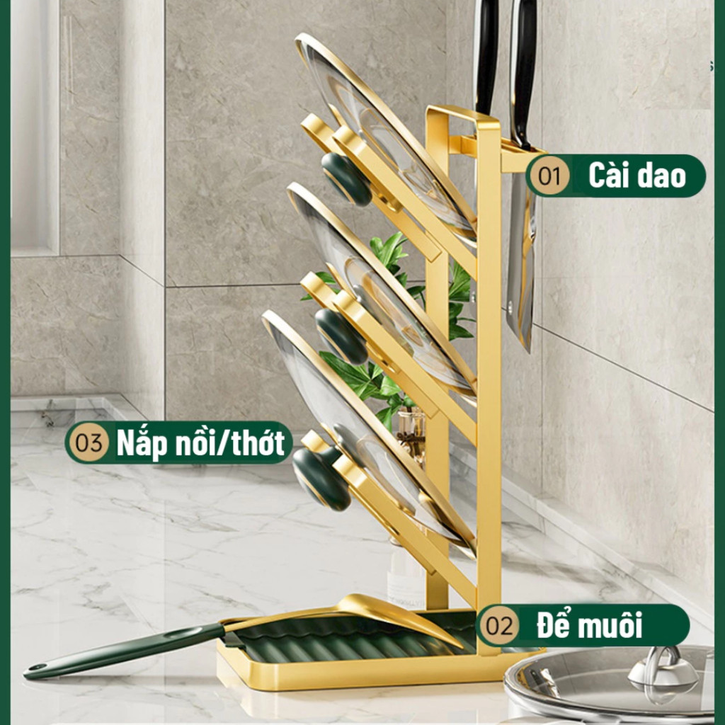 Giá Để Vung Nồi 3 Tầng Đa Năng Thiết Kế Bắc Âu, Khung Thép Cao Cấp Chống Gỉ