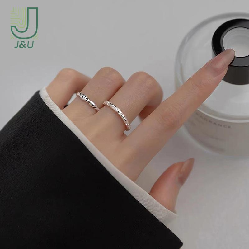 J&amp;U Nhẫn Điều Chỉnh Màu Bạc Cá Tính - Quà Tặng Ngày Lễ Tình Nhân Cho Người Yêu