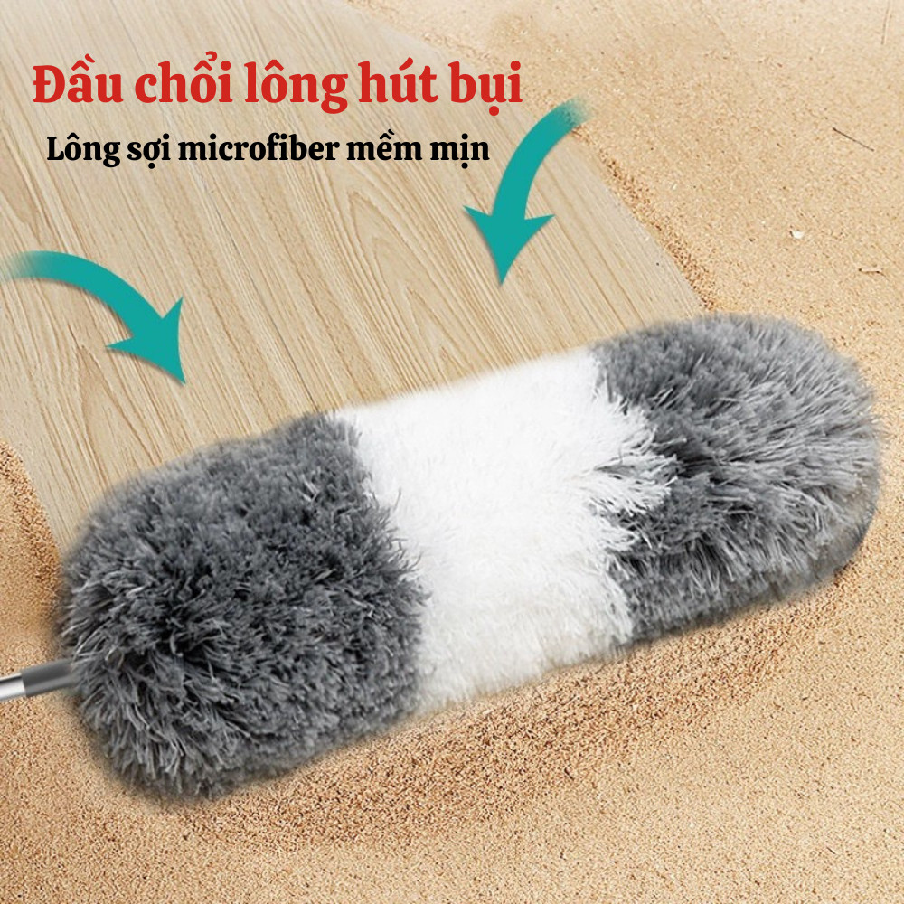 Chổi Lau Bụi Đầu Lông Xù Cán Dài Xoay 360 Độ – Cây Quét Bụi Trần Nhà, Rèm Cửa, Gầm Giường Tiện Dụng Dinohome