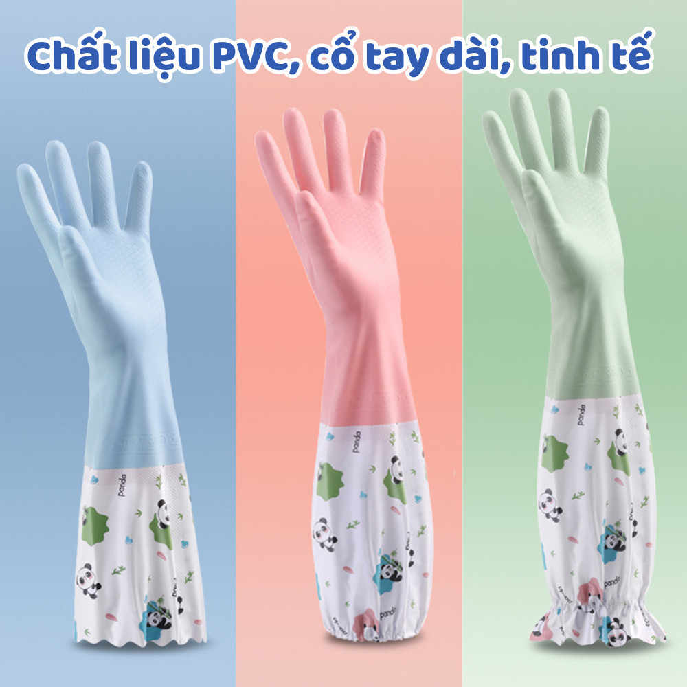 Găng Tay Rửa Chén Bát Lót Nỉ Chống Trượt Chống Thấm, Găng Tay Rửa Bát Nhà Bếp Dài Bảo Vệ Da Tay DINO