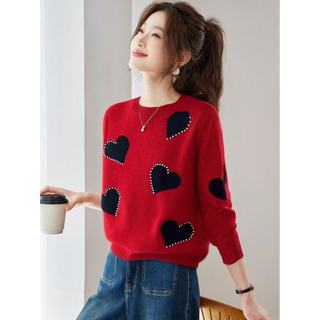 Dệt Kim Dài Tay Nữ Thu Đông Áo Len Đỏ Chui Đầu Đi Làm ~