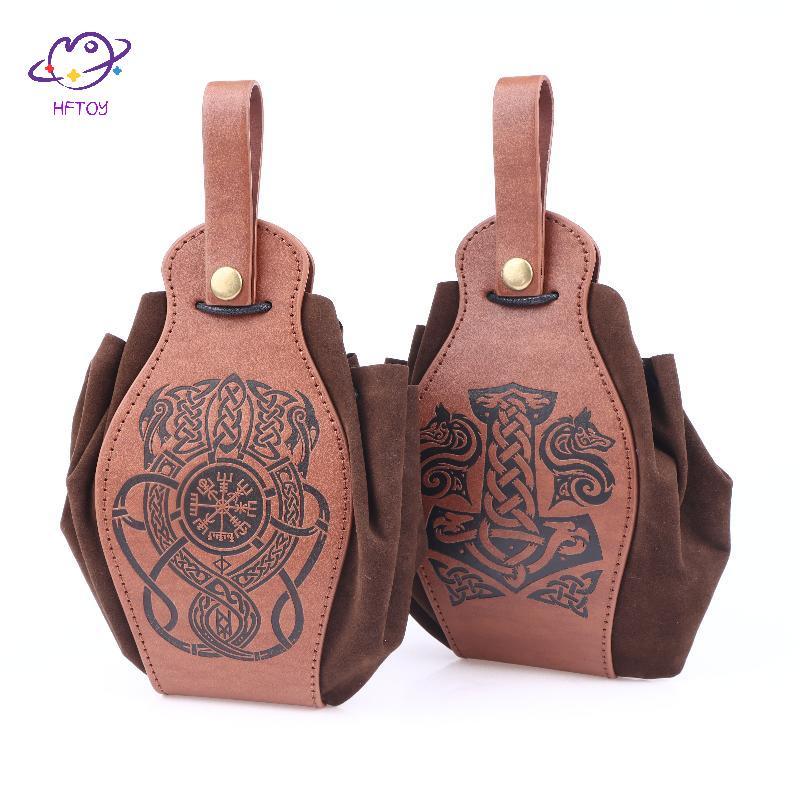 HFTOY Retro Da Xúc xắc Túi Khay Dây Rút Tiền Xu Ví Eo Túi Bảo Quản Cho Đồng Xu Dices Phụ Kiện Nhỏ ~