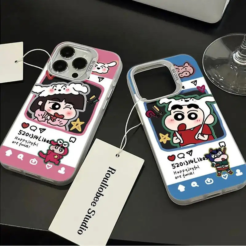 Ốp lưng chống sốc Crayon Shin-chan đôi, thiết kế hoạt hình dễ thương độc đáo thích iPhone 17/15/14/13/12/11 Pro Max/XS