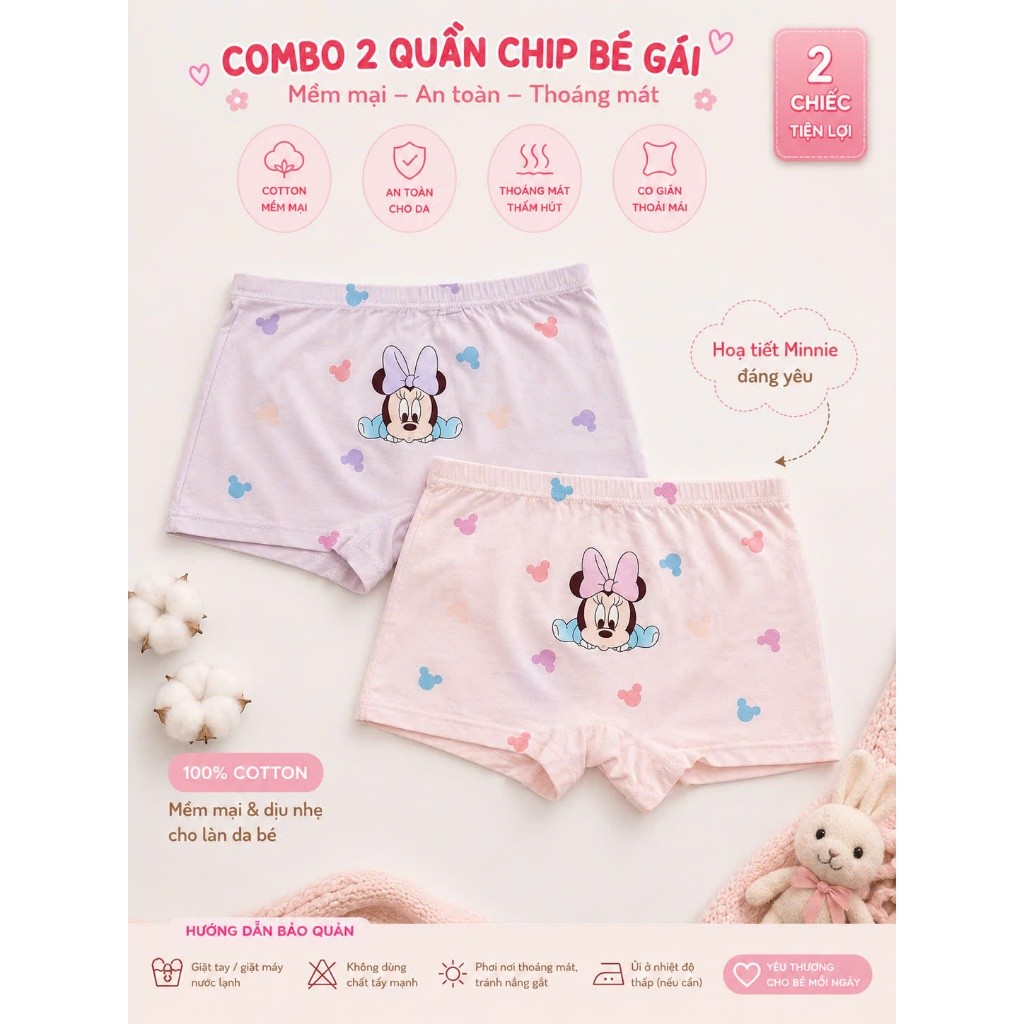 SET 2 - SET 5 Quần Chip Minie cotton kháng khuẩn mềm mát, thoáng mát co giãn