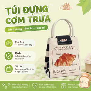 Túi đựng cơm trưa hình vuông dễ thương, thiết kế hoạt hình, cách nhiệt và chống thấm nước.