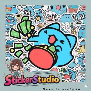 Set Sticker Bé mèo xanh tinh nghịch Chống Nước Dán Laptop Vali Mũ Bảo Hiểm Sổ Tay