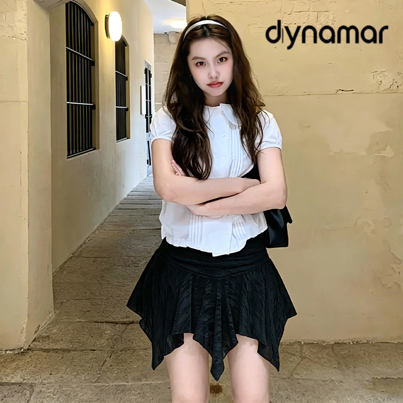 【dynamar】Chân váy nữ cổ điển ren cạp cao, vạt bất đối xứng, đa năng, phong cách.