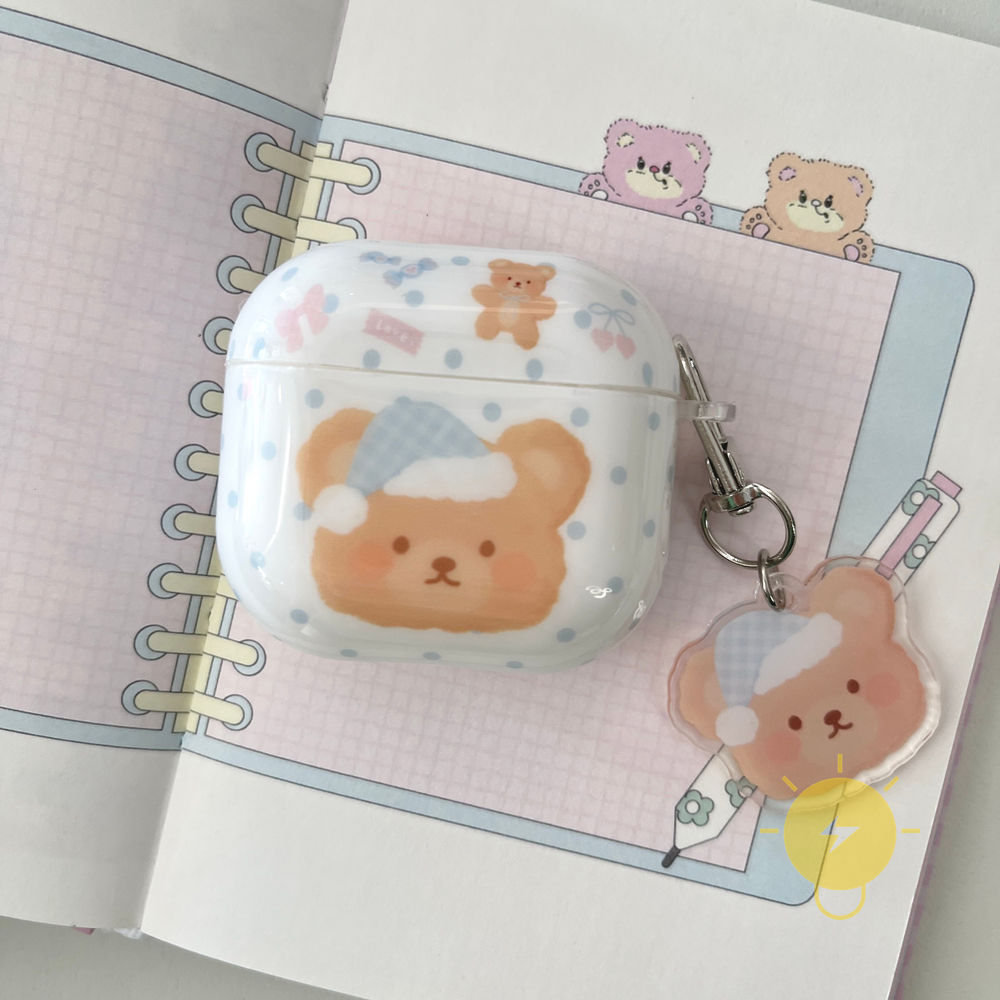 Phone Case For AirPods 4 / Pro3 / Pro2 / Pro / 3 / 2 / 1 TPU Chain Bear Headset Aesthetic Korean Cute