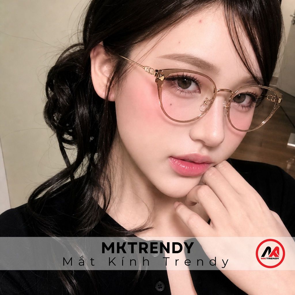 Gọng kính mắt mèo nữ MKTRENDY gọng kim loại chống ánh sáng xanh chống tia UV thời trang K23