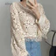 DELMER Tua Rua Đan Rỗng Ra Áo Sơ Mi, Đi Qua Tay Dài Dệt Kim Hoa Áo Sơ Mi Rời, Áo Chui Đầu Rời Bohemian Đi Biển Móc Áo Len Du Lịch Hàng Đầu