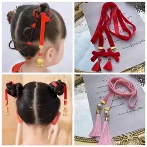 DELMER Trang Trí Tóc Năm Mới, Tua Rua Tang Phù Hợp Với Dây Tóc Bện, Dây Dây Hanfu Mũ Đội Đầu Công Chúa Dễ Thương Cô Gái DIY Đuôi Ngựa