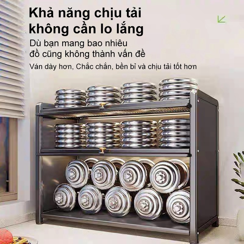 Kệ bếp để bàn sắt chịu tải nặng 2-3 tầng đa năng chống gỉ bền đẹp Tủ bếp đa năng rộng rãi chứa đồ nhiều