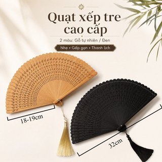Quạt Tre Gấp Tre Tự Nhiên Di Động Mịn Gấp Truyền Thống Tua Rua Ảnh Chống Đỡ Trang Trí Nhà