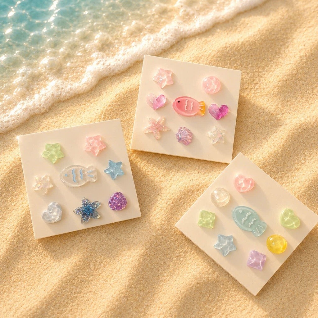 Set Charm Cá Hồng Galaxy ✨🐟 Charm Cá Mini Mix Sao Biển, Trái Tim Và Vỏ Sò Lấp Lánh Tone Hồng Pastel Gắn Dép Cute 🌸💖