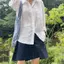 Áo sơ mi trắng chống nắng kiểu Pháp dành cho nữ dài tay mỏng phong cách dáng rộng Áo sơ mi chống nắng bên ngoài Tencel Linen Top