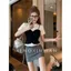 Thiết kế thích hợp mùa hè Cảm giác giả hai mảnh thời trang xếp ly Áo thun ngắn tay nữ nhỏ gợi cảm Slim-Fit