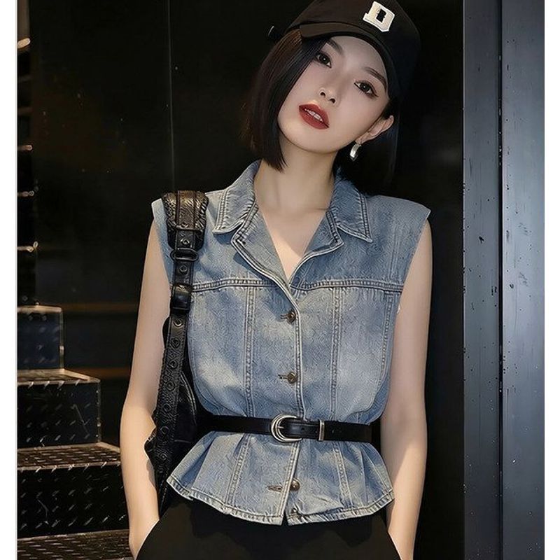 [Giảm giá 50%] Áo sơ mi Denim thông thường phù hợp cho nữ mùa hè 2026 Phong cách mới Pháp Retro Ve áo sơ mi nhỏ Áo sơ mi tinh tế độc đáo