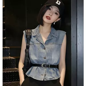 Áo sơ mi Denim thông thường phù hợp cho nữ mùa hè 2026 Phong cách mới Pháp Retro Ve áo sơ mi nhỏ Áo sơ mi tinh tế độc đáo