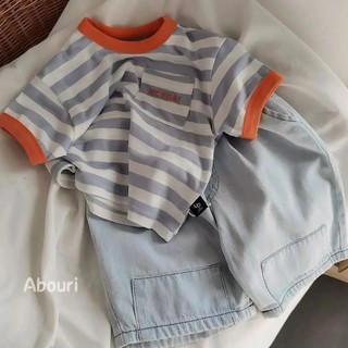 Trẻ Em Slub Cotton Thoải Mái Thoáng Khí Sọc Ngắn Tay Bé Trai Màu Sắc Tương Phản Nửa Tay Top Mùa Hè Bé Gái Đáy Áo Sơ Mi