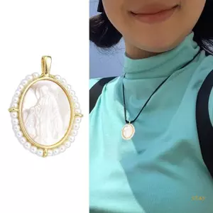 Ở lại Phong Cách Hình Bầu Dục Đồng Trinh Marys Mặt Dây Chuyền Vòng Cổ Phụ Kiện Di Động Cho Trang Sức Thủ Công Với Ngọc Trai Nước Ngọt Giọng