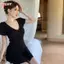HFSHY Thời Trang Đơn Giản V-Ne Dệt Kim Nữ Eo Ôm Chữ A Đầm Mùa Hè VN
