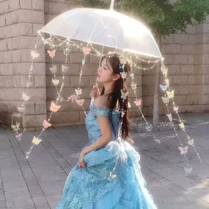 Handmade Chuông Gió Bướm Ô Cô Gái Bầu Không Khí Cảm Thấy Ảnh Đạo Cụ Tự Làm Trong Suốt Ô Trang Trí Treo 5.20