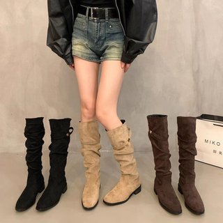 Giày bốt nữ mũi vuông dày thời trang