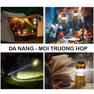 🔥(4 CHỨC NĂNG) Đèn cắm trại tích điện hình đèn dầu sử dụng năng lượng mặt trời 2 chế độ sáng kiêm sạc dự phòng