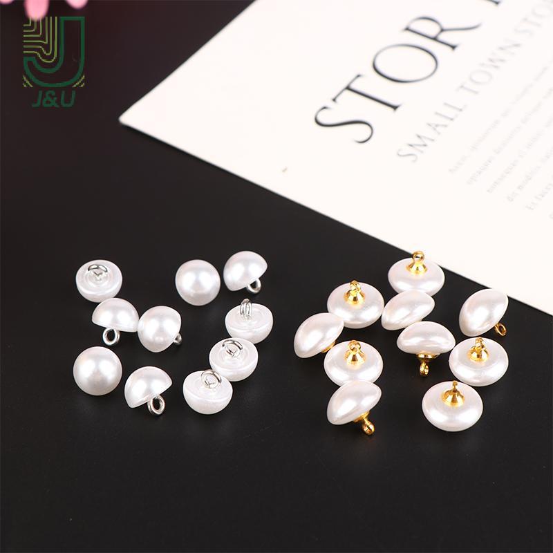J & U 10 Cái 10mm / 12mm Nấm Giả Nhựa Áo Sơ Mi Hình Bán Nguyệt Ngọc Trai Nút Chân Cho Quần Áo May Trang Trí DIY Mới