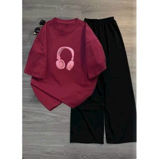 Sét bộ quần  ống rộng cạp chun hack dáng đen + mix áo phông  tay lỡ mùa hè-Hình tai nghe thubaaa