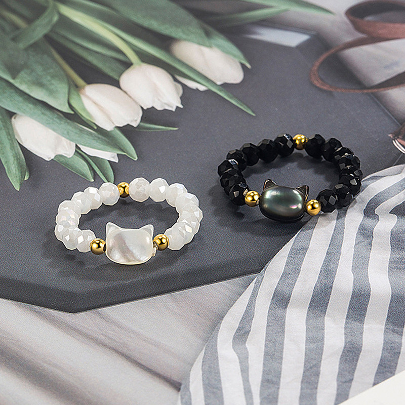 Đá Mặt Trăng Tự Nhiên Obsidian Nhẫn Đen Trắng cho Couple