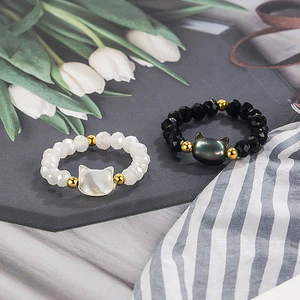 Đá Mặt Trăng Tự Nhiên Obsidian Nhẫn Đen Trắng cho Couple