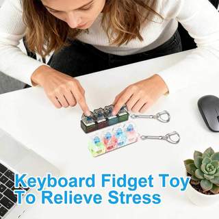 Keyboard Fidget Toy with LED Light Keyboard Fidget Keychain 4-in-1 Keyboard Decompression Button Toy