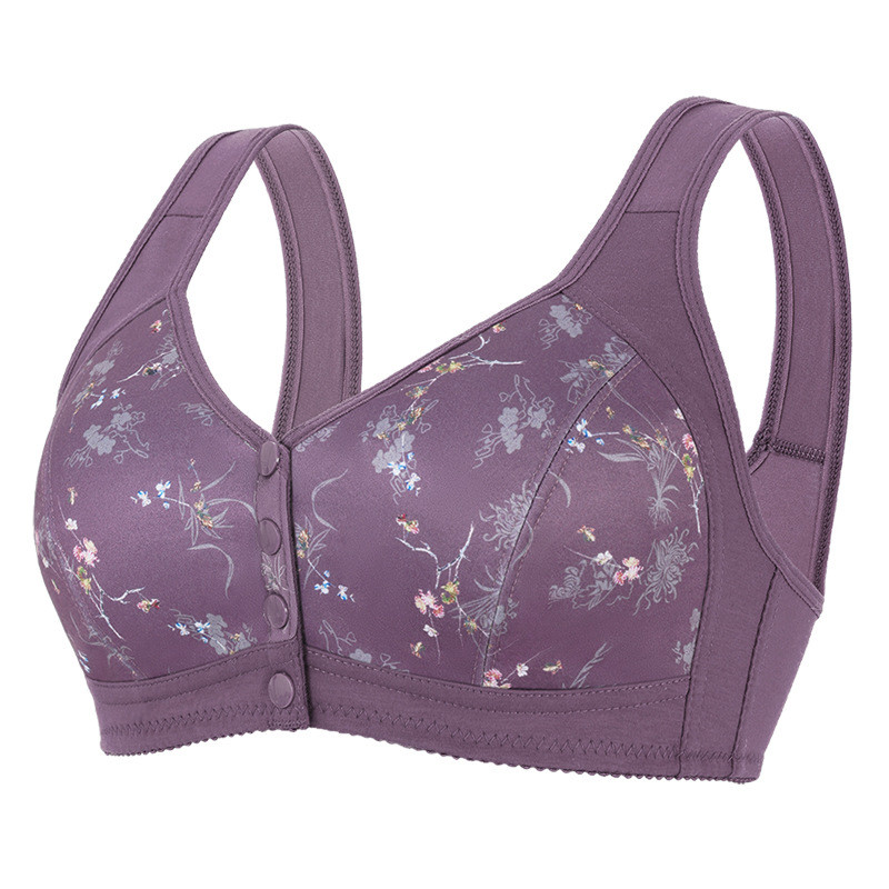36-46 Lớn Mới Trung Niên Và Người Cao Tuổi Mẹ Mềm Cotton Không Vành Thép Nút Trước In Hình Tank Top Quần Lót Nữ Gợi Cảm Tập Hợp Chống Chảy xệ Thoải Mái Thoáng Khí Áo Ngực Mỏng