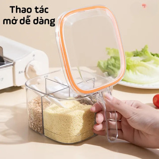 Hộp gia vị 4 ngăn - PVC nguyên sinh, nhẹ, tiện dụng, Hũ, Hộp Đựng Gia Vị, Đa Năng, 4 Ngăn, Kèm Muỗng, Có Nắp Đậy