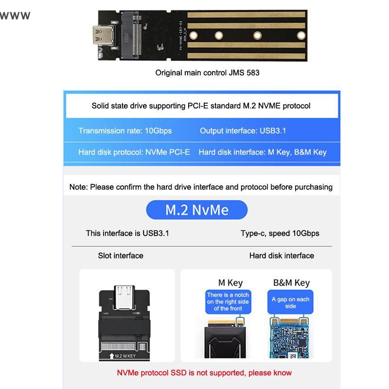 COD Clear USB Type C 10Gbps M.2 NVME PCIe NGFF SATA Protocol External Hard Disk Box Case new