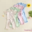 Bộ đồ ngủ Satin cho bé gái tập đi Áo cổ ngắn tay thêu nơ + Quần thắt lưng co giãn Đồ ngủ