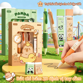 Bút Chì Kim Set 4 Bút Chì Bấm 2.0mm Cho Bé Lớp 1, Kèm Tẩy Capybara Cute Học Tập