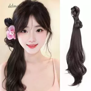 DELMER Tóc Giả Phong Cách Mới, Sườn Xám Thấp Đuôi Ngựa Tóc Giả Bím Tóc Đuôi Ngựa, Thanh Lịch Hơi Nhẹ Nhàng Hanfu Mũ Vuốt Kẹp Bên Đuôi Ngựa Cho Nữ
