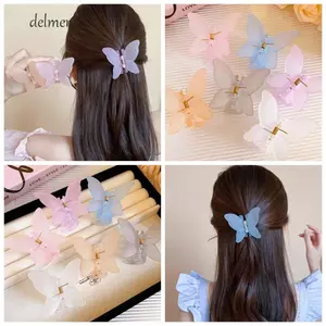 Kẹp Tóc Bướm DELMER, Kẹp Tóc Acrylic Động Vật Mờ Bướm Vuốt Tóc, Phụ Kiện Tóc Phong Cách Ins Hàn Quốc Màu Kẹo Chuối Kẹp Cá Mập Lớn Kẹp Bé Gái