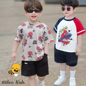 Bộ Cộc Tay Bé Trai Spider-Man – Áo Cotton Mềm Mại, Form Đẹp, Mặc Mát Mẻ Đi Học Đi Chơi